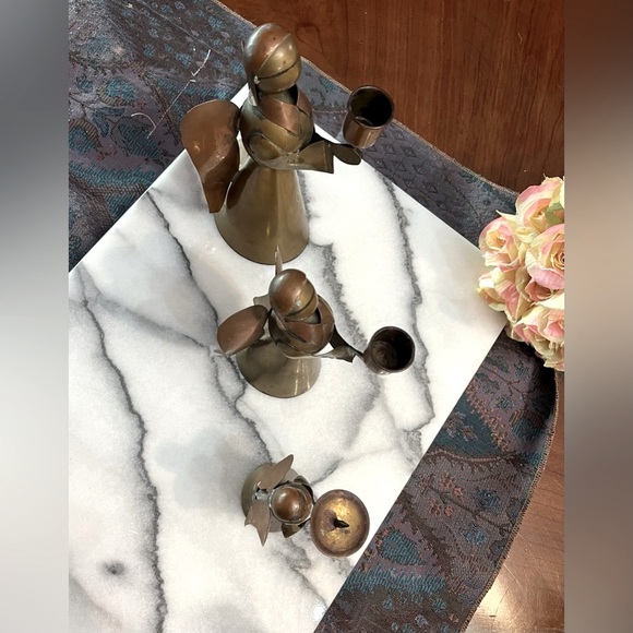 Vintage Brass Angel Candle Holders from Mexico - Set of 3 - Picture 12 of 16